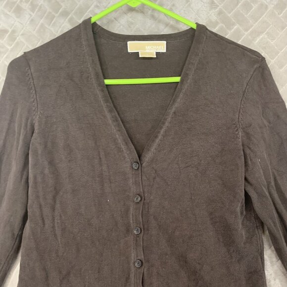 Michael Kors Womens M Sweater Brown Silk Blend Button Up Cardigan Lightweight - Picture 2 of 16